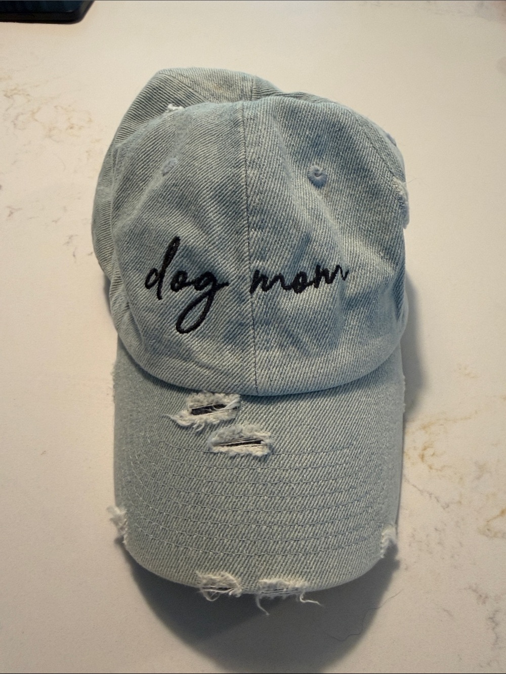 Dog Mom Distressed Baseball Cap - Light Denim
